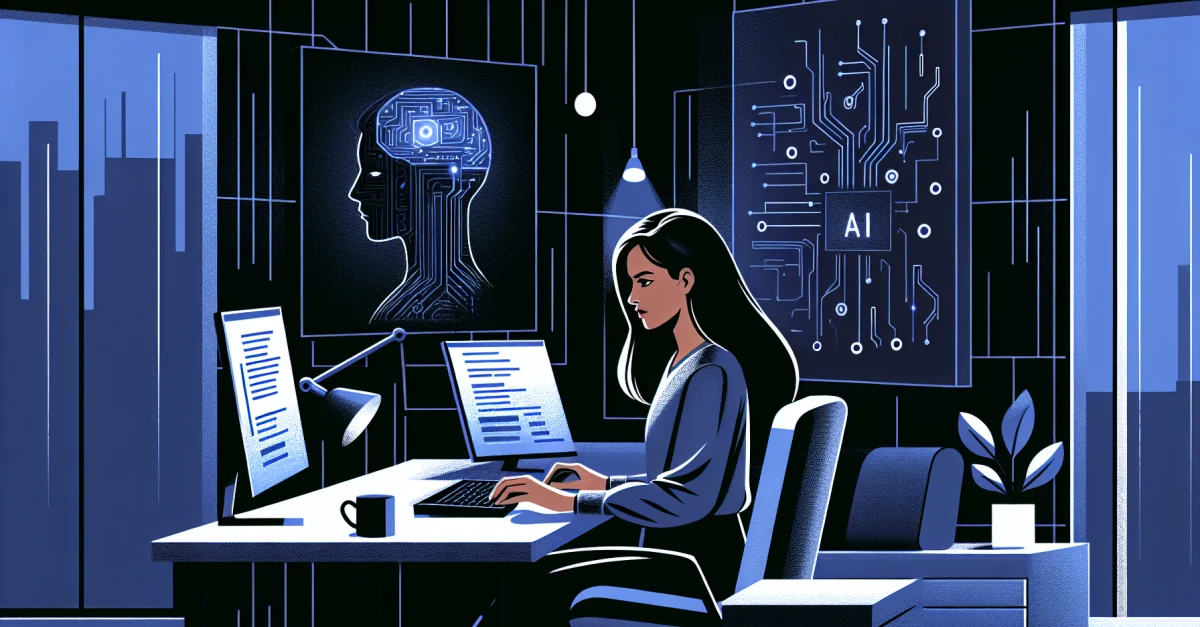 A person trains their own AI model on a computer in a modern workspace. The image conveys independence and control over data.