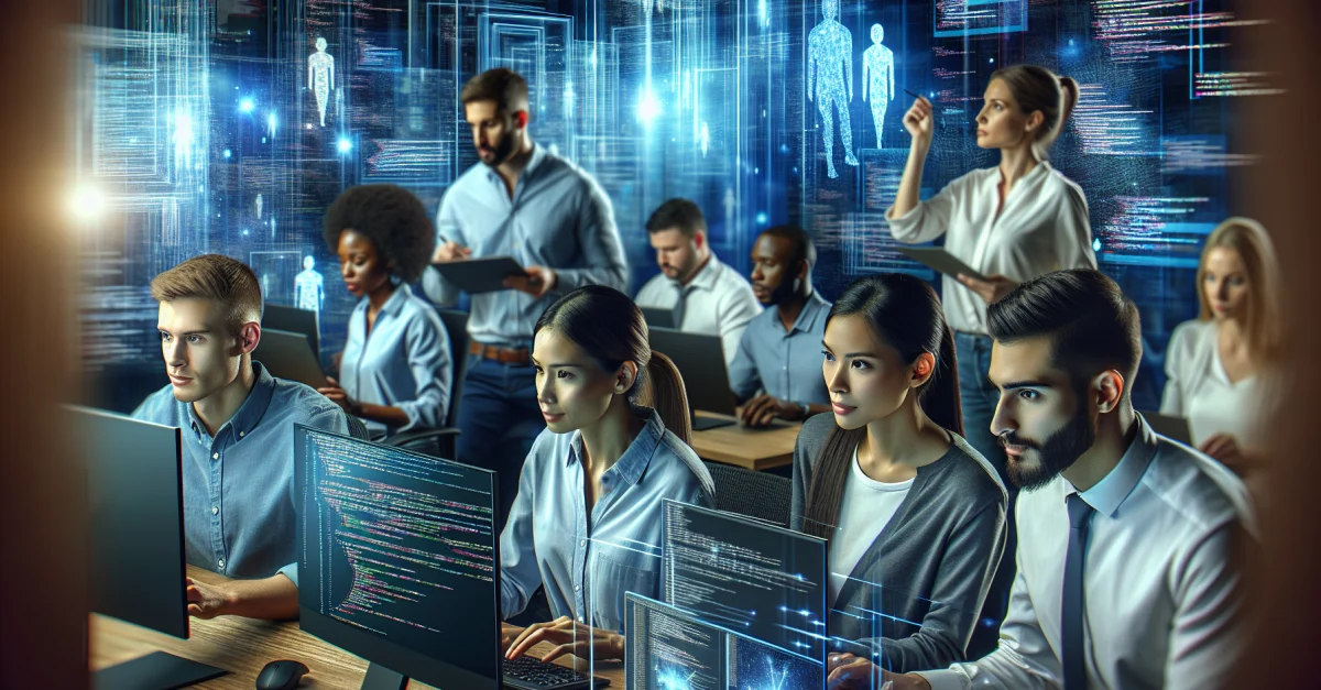 Moderne Büroumgebung mit Tech-Profis, die an kollaborativen Codierungsprojekten arbeiten, symbolisiert den Wandel zu nutzungsbasierten Preisen für KI-Tools.