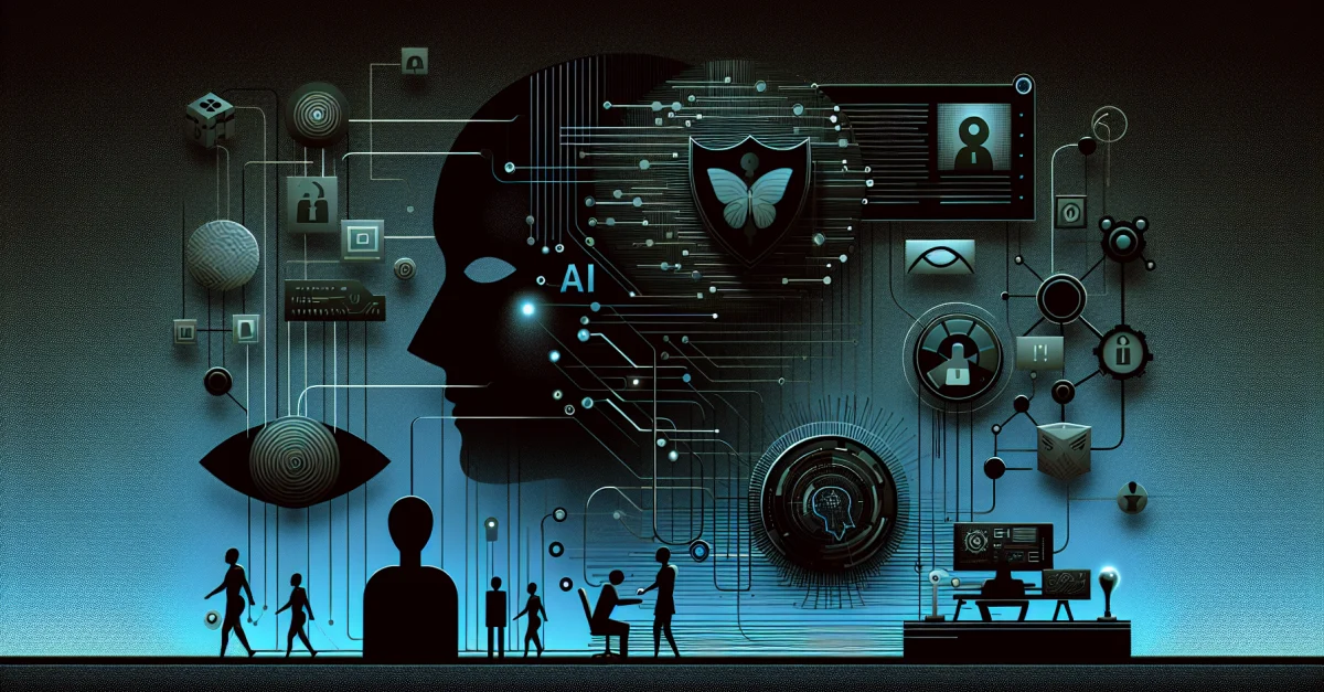 Illustration zeigt eine futuristische KI-Schnittstelle, die Betrug und Manipulation darstellt. Thematisiert das Vertrauen in KI-Technologien.