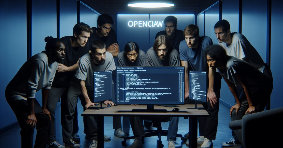 Entwickler besprechen besorgt die neuen Einschränkungen von Openclaw durch Anthropic in einem düsteren Büro. Die Atmosphäre ist angespannt.