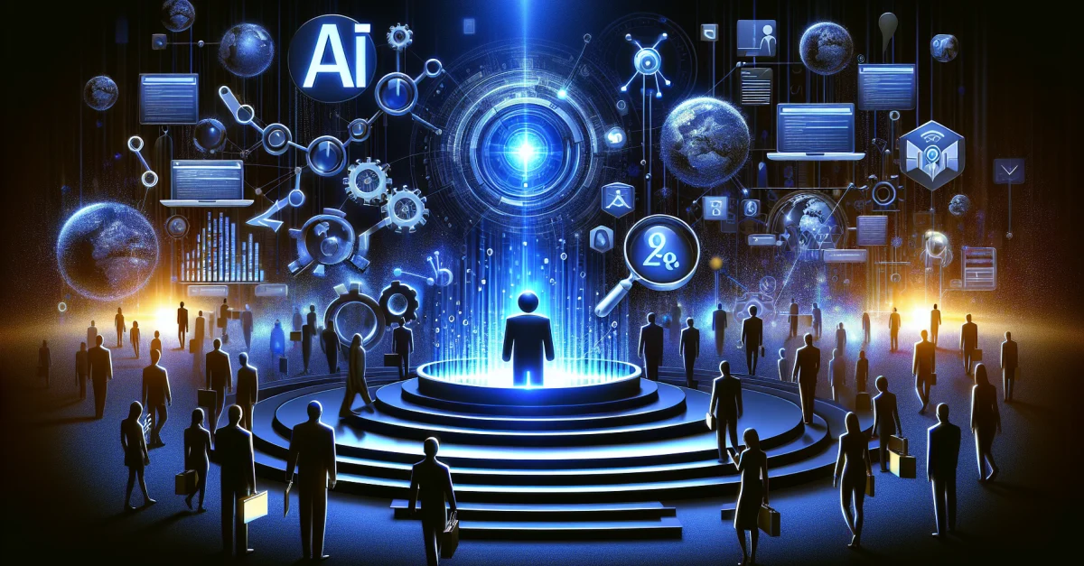 Illustration, die den Wettbewerb zwischen SEO-Experten und KI-Algorithmen in der digitalen Landschaft darstellt, um die Kontrolle über Suchergebnisse zu verdeutlichen.