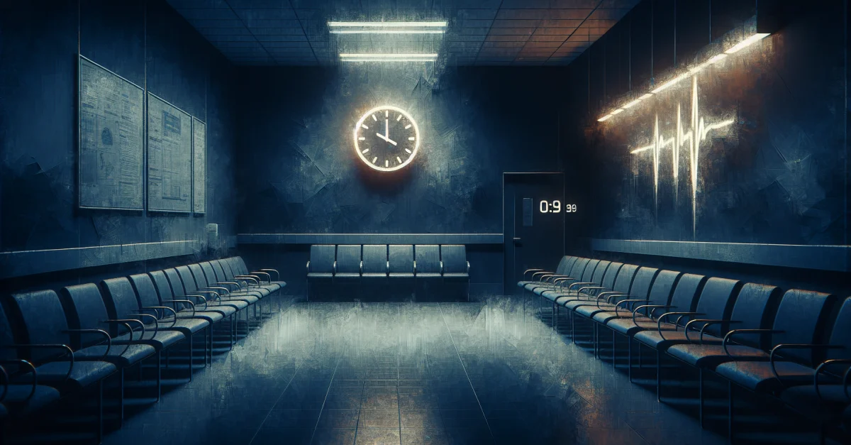 An empty hospital waiting room symbolizes the healthcare crisis in the USA, with 600,000 weekly queries from underserved areas highlighting urgent needs.