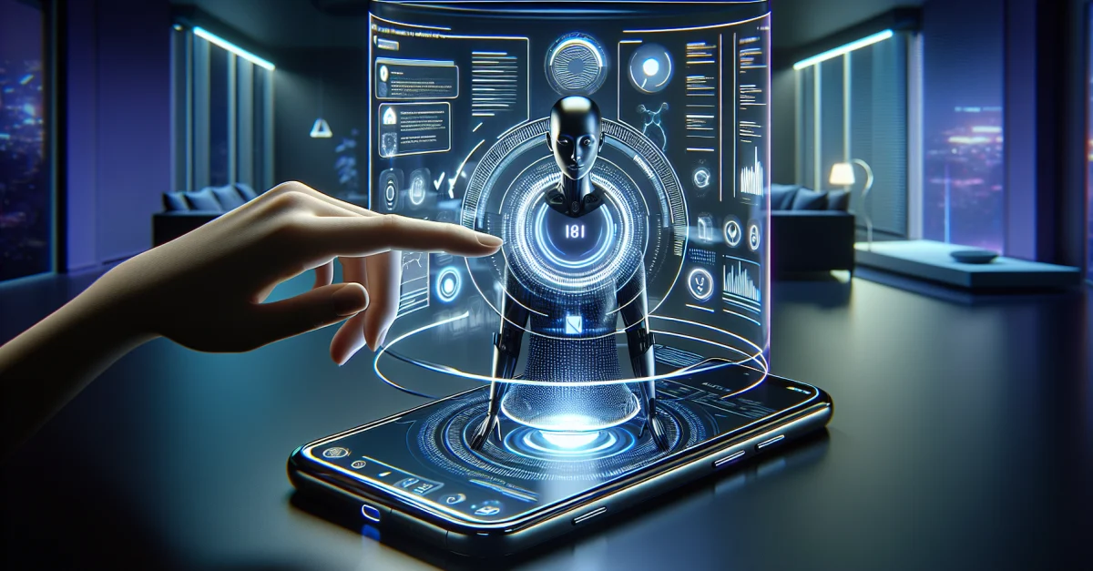 Visualization of a user interacting with Siri on an iPhone running iOS 27 in a modern, futuristic environment.