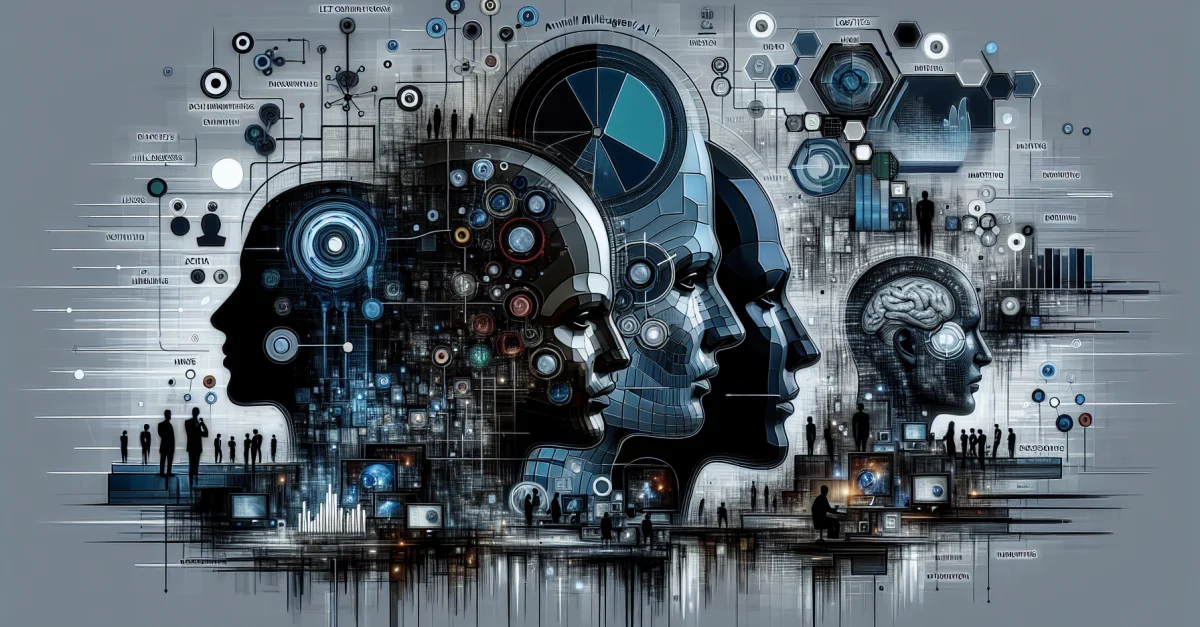 Ein Team von KI-Agenten arbeitet in einer modernen Umgebung zusammen, um strategische Einblicke zu gewinnen, basierend auf einer Stanford-Studie über Multi-Agenten-Systeme.