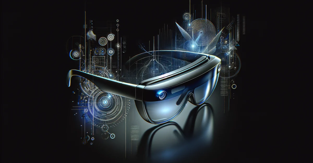 Futuristic AR glasses by Snap, in partnership with Qualcomm, displayed against a dark background. Symbolizes innovation in augmented reality technology.