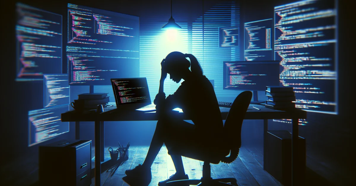 Peter Steinberger, Entwickler von Openclaw, sitzt frustriert an seinem Schreibtisch, während er gegen Unternehmensdruck kämpft. Die Atmosphäre ist angespannt.