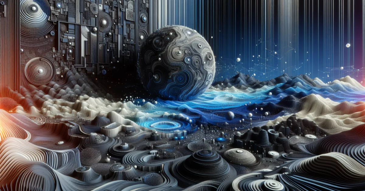 Futuristische 3D-Welt, die mit KI erstellt wurde, zeigt innovative Landschaften und Strukturen, zugänglich für Verbraucherhardware wie PCs und Macs.