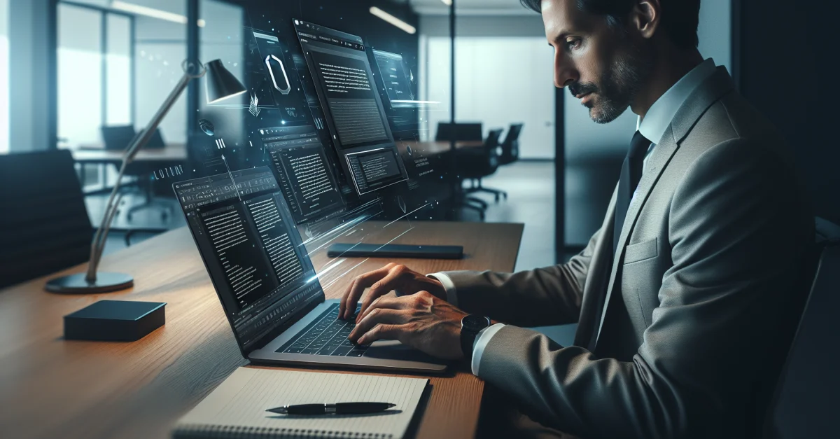 A professional works in a modern office with Microsoft Word and the new Claude add-in designed for legal and finance experts.