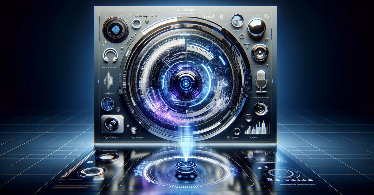 Futuristic representation of Gemini 3.1 Flash TTS technology with abstract sound waves and digital communication in a modern color palette.
