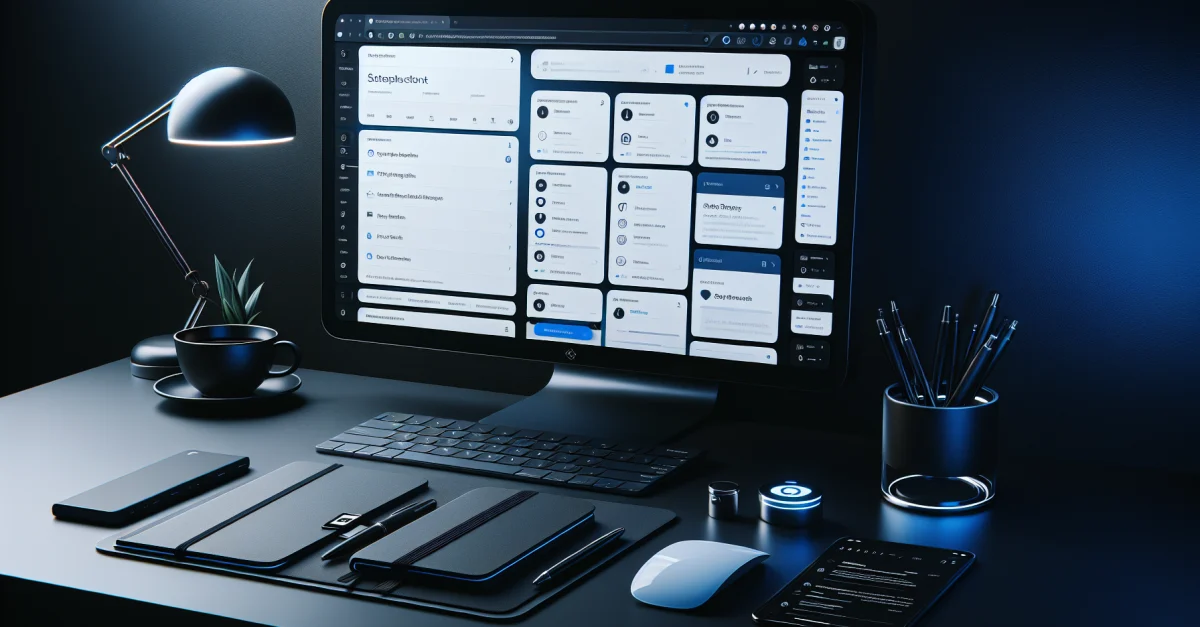 Modern workspace with a computer displaying Google Chrome's prompt-saving feature. Efficient design for enhancing AI workflows.
