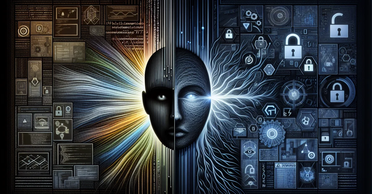 Claude Opus 4.7 illustrates advancements in coding, while simultaneously posing security risks due to reduced features. A cautionary depiction of technology.