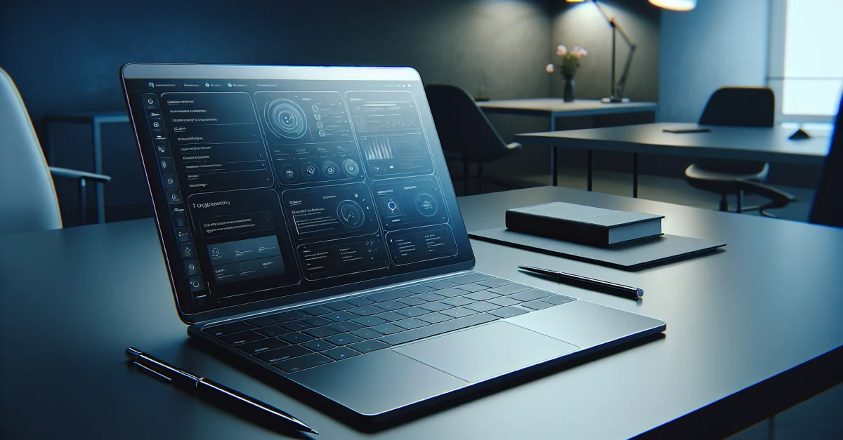 Modern workspace featuring a MacBook displaying Google's new native Gemini app. Emphasizing productivity and user experience.