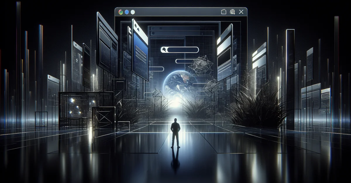 Futuristic depiction of browsing with Google Chrome, where traditional links become obsolete. AI responses appear alongside web pages.