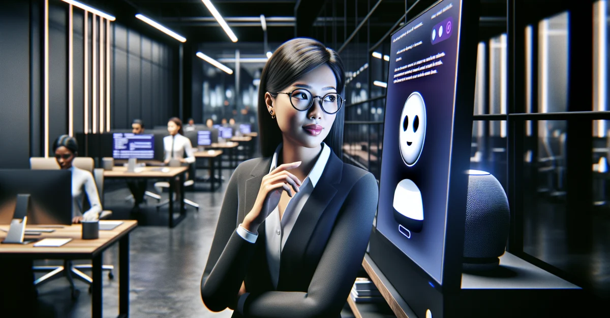 Modern office setting with a worker contemplating the use of AI. The study shows that brief interactions can impair problem-solving skills.