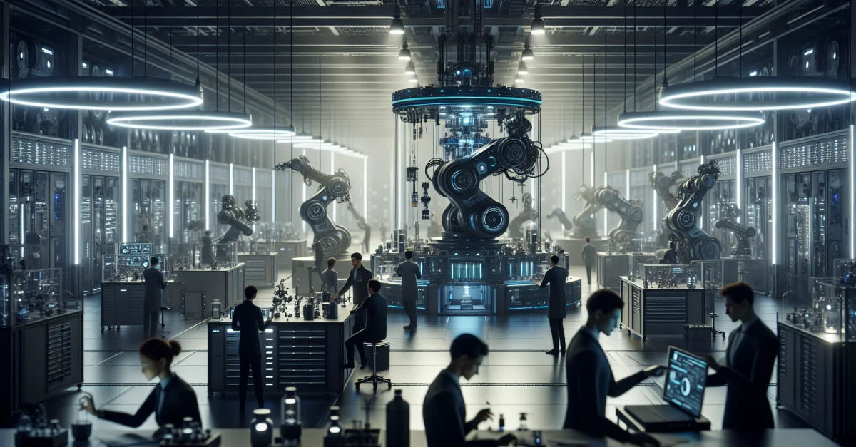 Engineers are working on the Gemini Robotics-ER 1.6 in a modern lab. The technology revolutionizes robotics with new capabilities and precise measuring instruments.