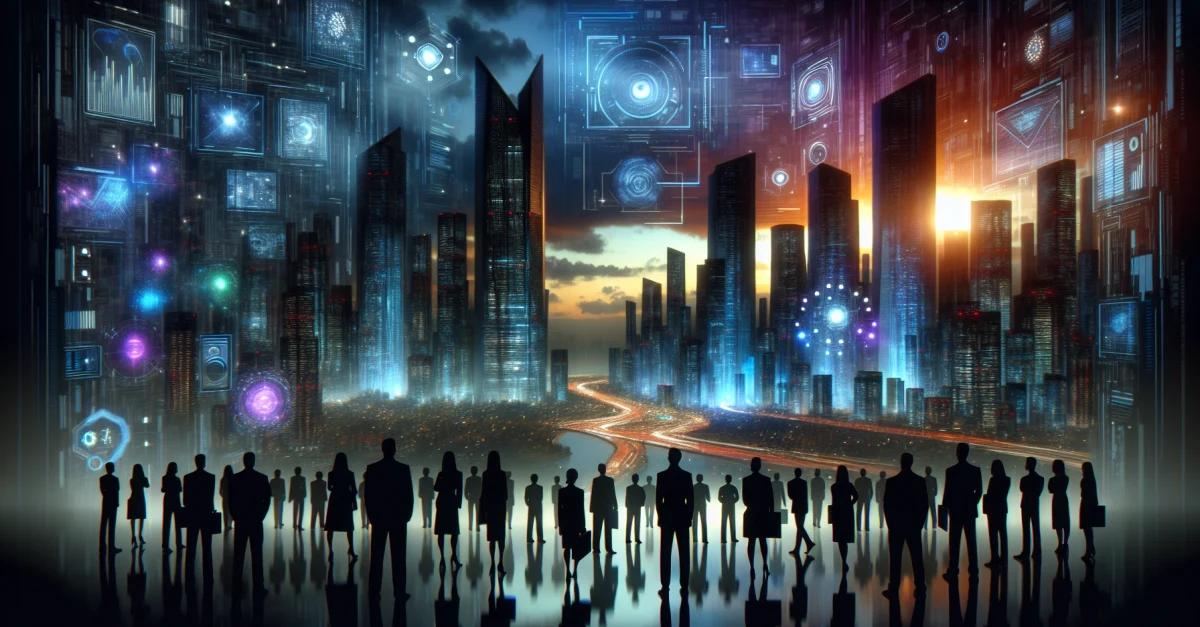 Futuristic city skyline illustrating the significance of Google's $40 billion investment in Anthropic for the AI landscape.