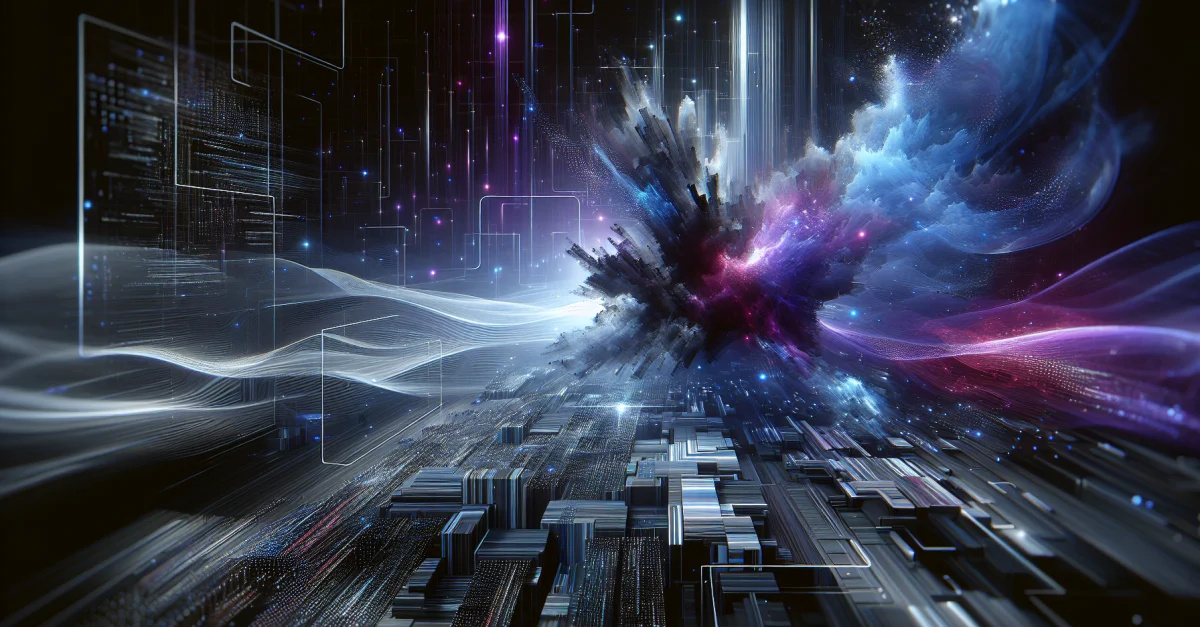 Bild zeigt die Integration von OpenAI Codex in GPT-5.5, symbolisiert durch abstrakte digitale Elemente und eine innovative Technologie-Landschaft.