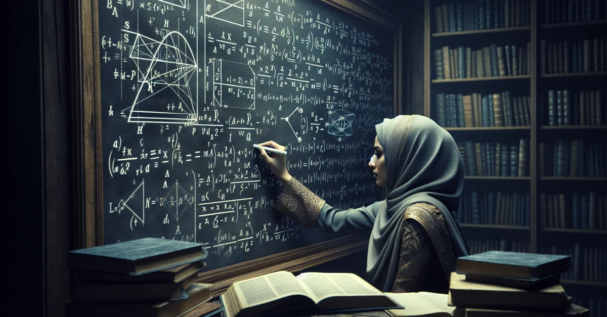 Ein Mathematiker studiert intensiv komplexe Gleichungen an einer Tafel, um die Bedeutung mathematischer Fähigkeiten für AGI zu verdeutlichen.