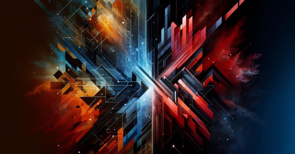 Abstract representation of the split between Microsoft and OpenAI, symbolizing the tensions and uncertainties of their partnership.