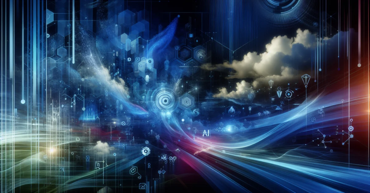 Futuristische Darstellung von KI und Cloud-Infrastruktur, die die Investitionen von Google in die Technologie symbolisiert. Abstrakte Formen und Datenflüsse.