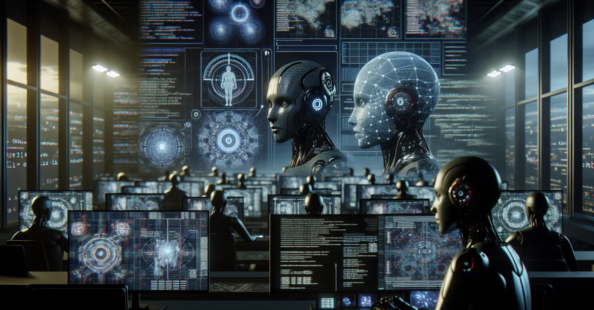 Illustration von GPT-5.5 und Claude Mythos in einer Cyberangriff-Simulation, die die Fortschritte in der KI-Sicherheit veranschaulicht.