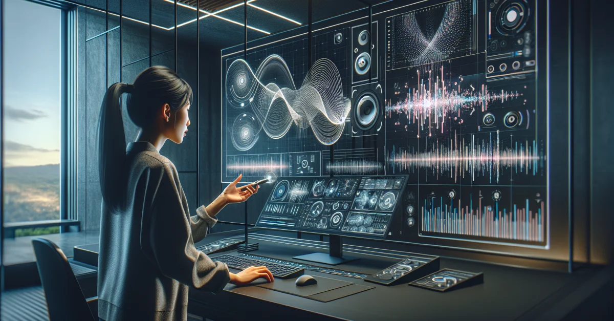 xAI revolutionizes voice synthesis with 'Custom Voices', enabling voice cloning in minutes. Innovative technology showcased in a modern workspace.