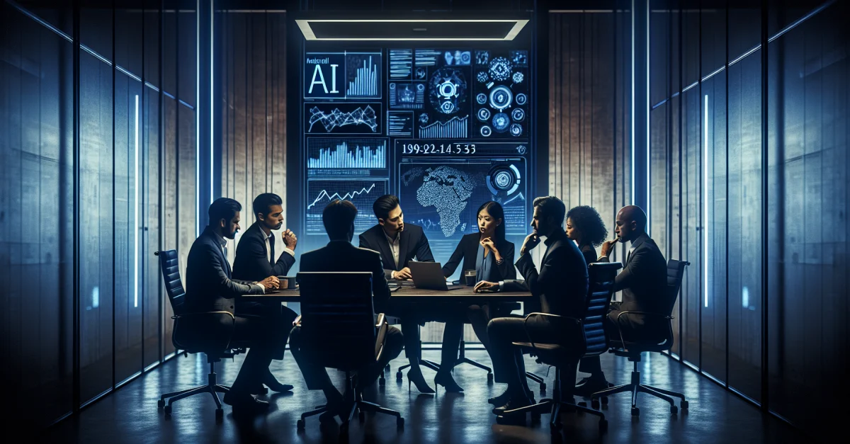 Discussion about Apple's million-dollar settlement and its impact on the future of AI in a modern office. Professionals analyze market trends and innovations.