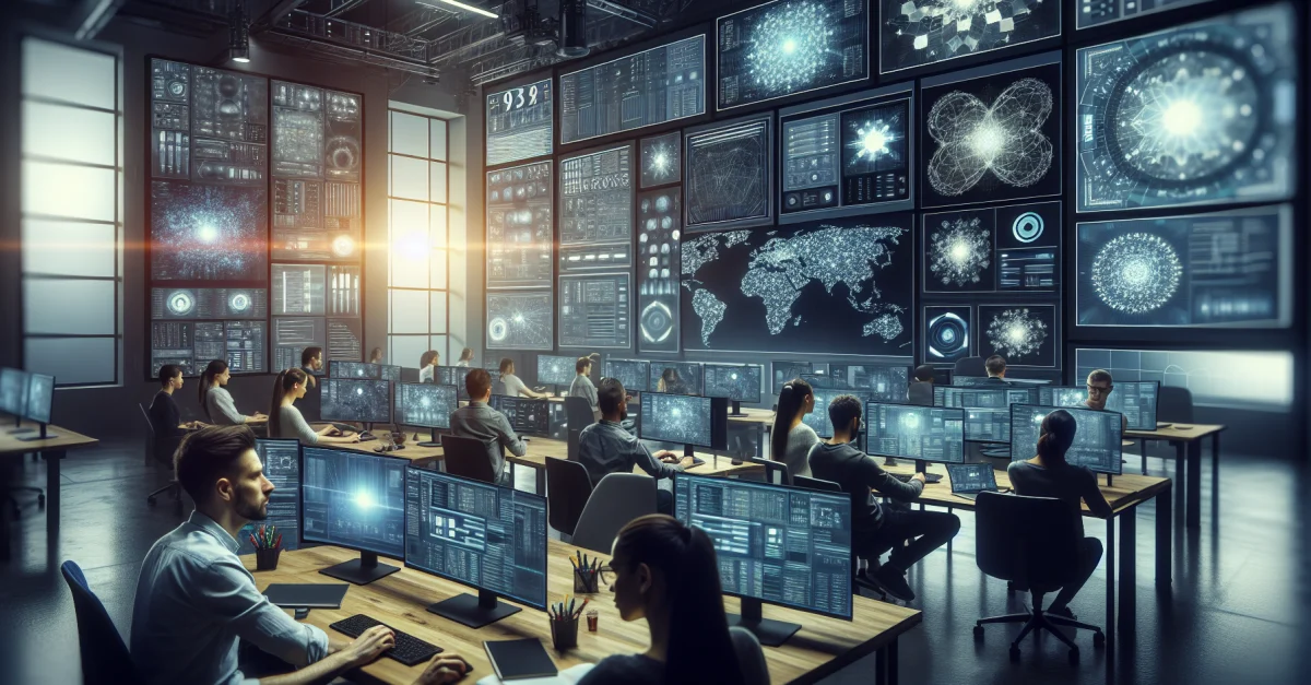 Ingenieure arbeiten in einem modernen Tech-Labor an fortschrittlichen KI-Sprachmodellen. Die Szene zeigt Innovation und Zusammenarbeit.