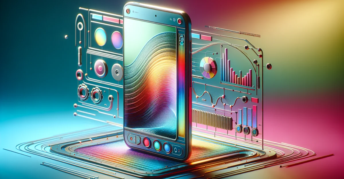 A modern smartphone displays a high-resolution AI-generated image. The scene emphasizes innovation in mobile image generation with harmonious colors.