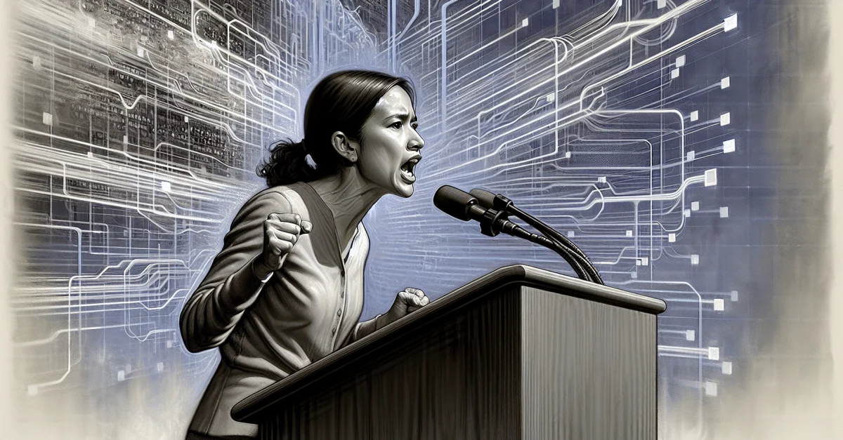Senator Elizabeth Warren spricht über Datenschutzbedenken bezüglich Googles Gemini-Chatbot. Die Szene verdeutlicht die Dringlichkeit des Themas.