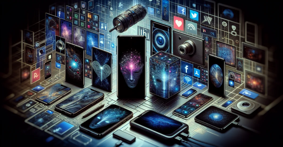 A montage of Samsung's latest products, including the Galaxy S26 series, set in a modern context with social media and AI elements.