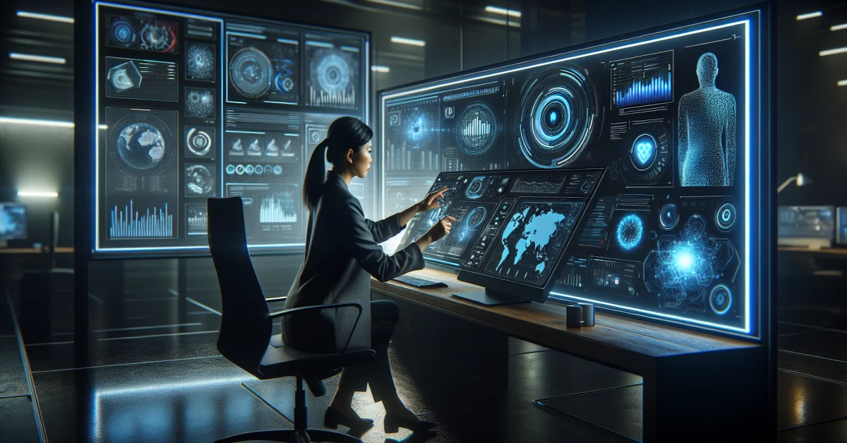 Professioneller analysiert Daten auf einem Bildschirm mit Googles Gemini 3.1 Pro. Die Szene zeigt die fortschrittliche KI-Analyse und das Potenzial dieser Technologie.