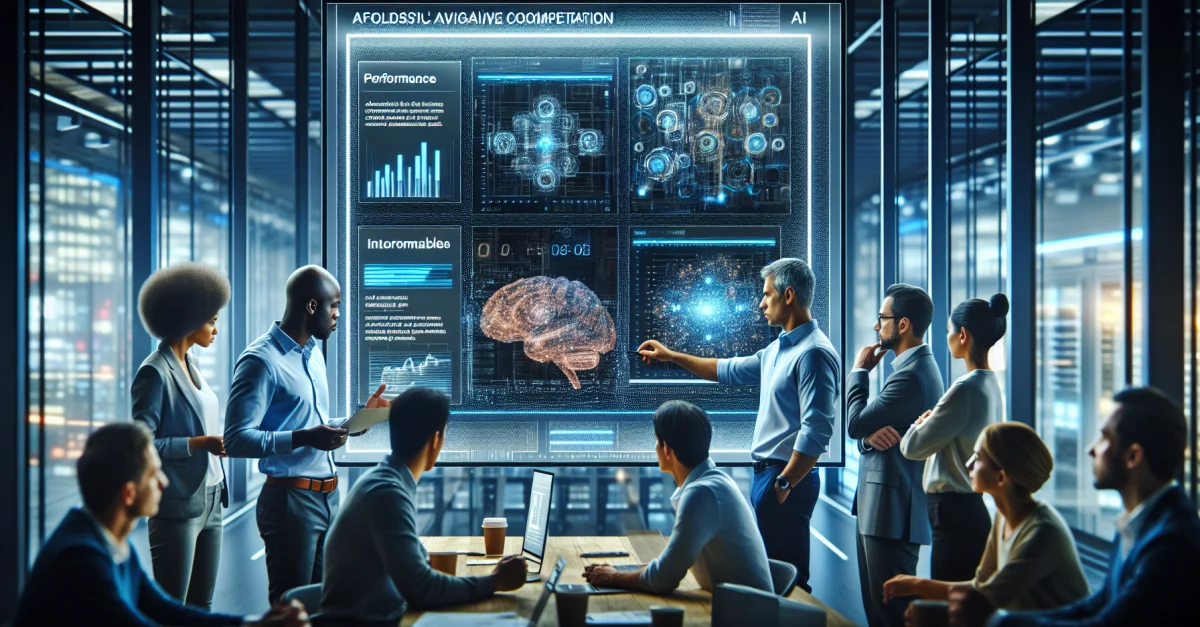 The image depicts a team of engineers analyzing Alibaba's new Qwen 3.5 models, assessing their competitiveness in the AI market.