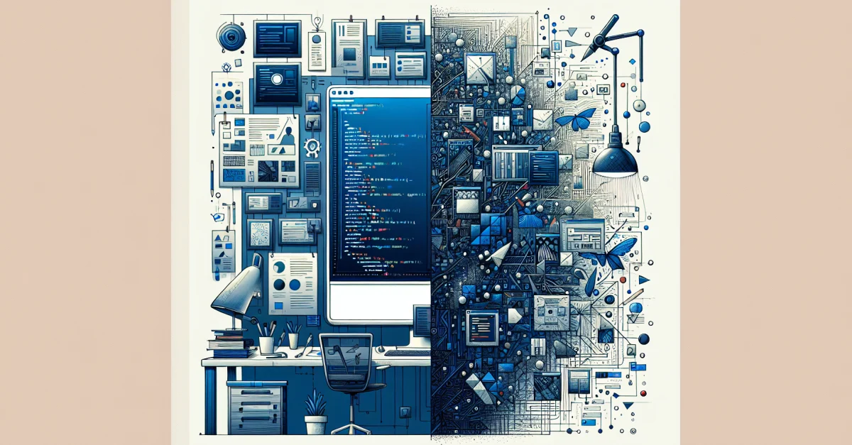Illustration depicting the integration of OpenAI Codex in Figma, showcasing design elements and code, symbolizing collaboration between developers and designers.
