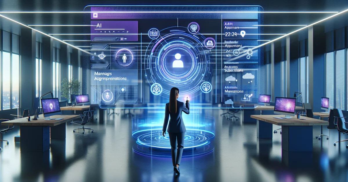 Microsoft Copilot Tasks: An AI agent designed to automate everyday tasks like appointment scheduling and subscription management in a modern office setting.