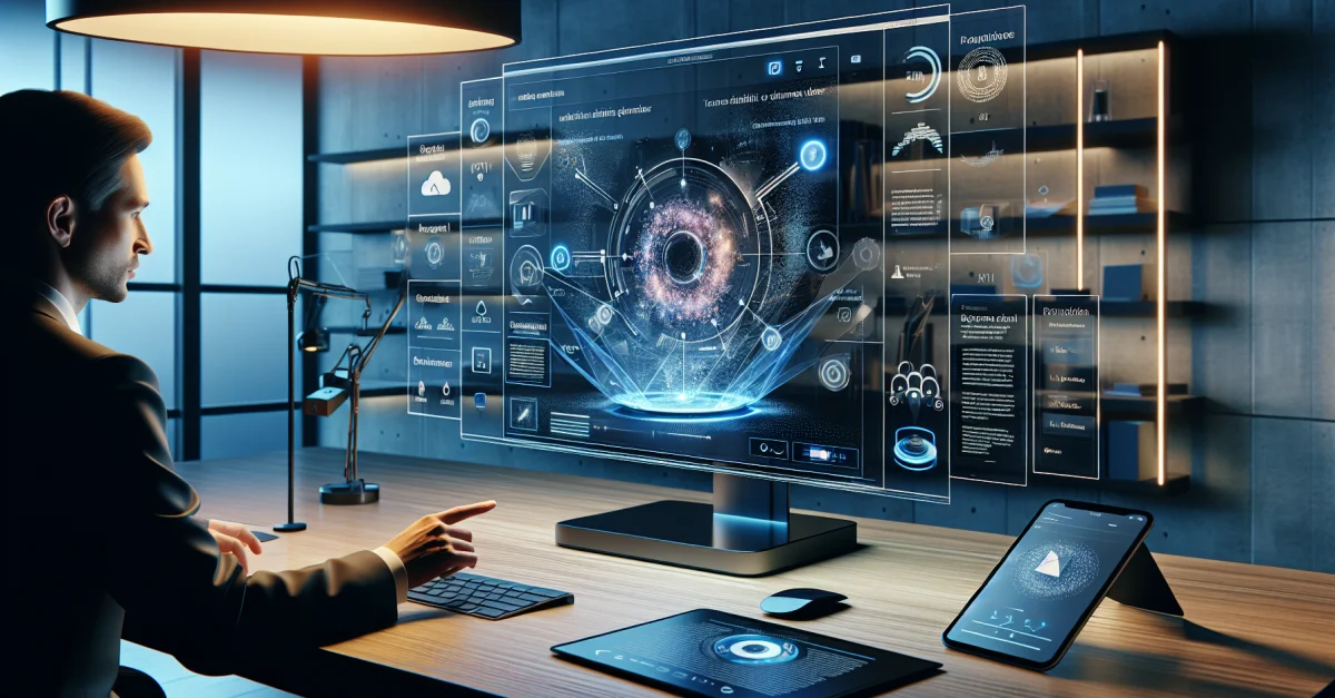 A modern workspace featuring Adobe Acrobat Studio, showcasing AI document processing capabilities. PDFs are automatically transformed into presentations.