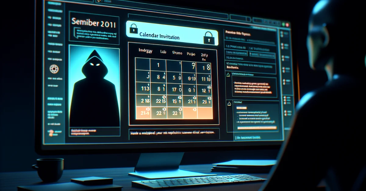 Nahaufnahme eines Computerbildschirms mit einer manipulierten Kalendereinladung, die Sicherheitsrisiken im Comet-Browser darstellt.