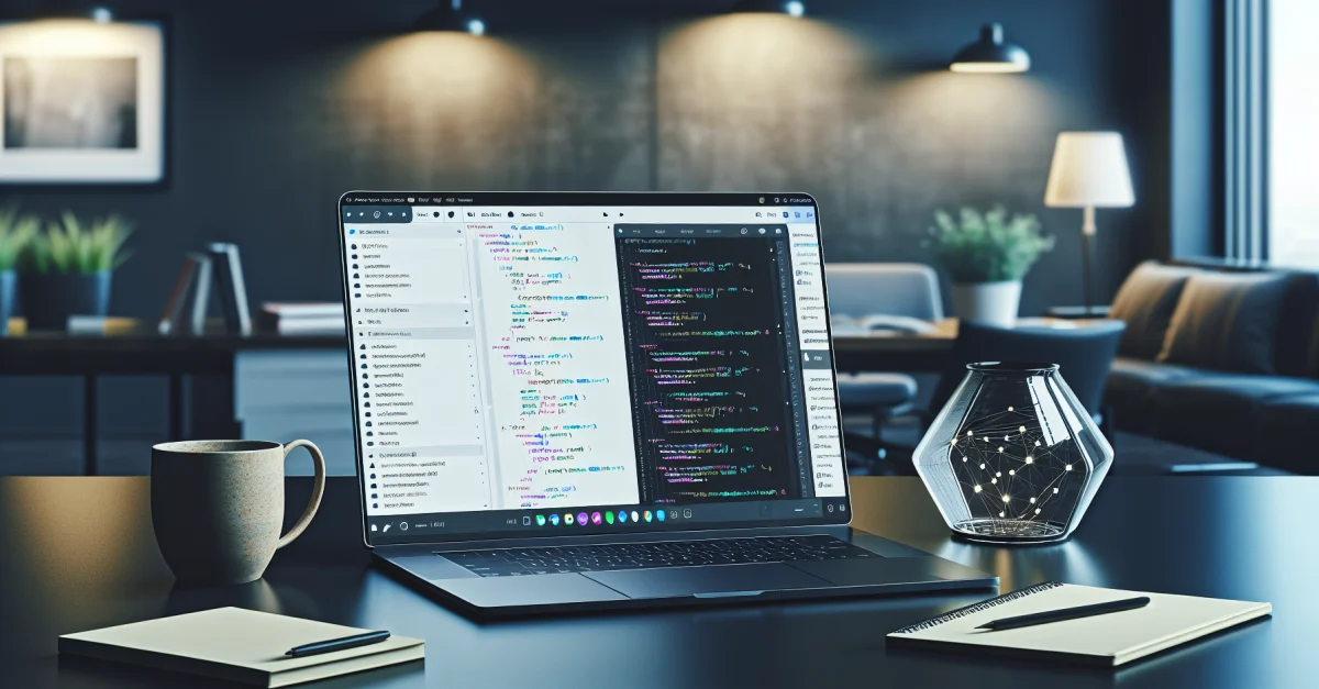 The image depicts a modern workspace with a Windows laptop showcasing the OpenAI Codex app, highlighting its significance for programmers.