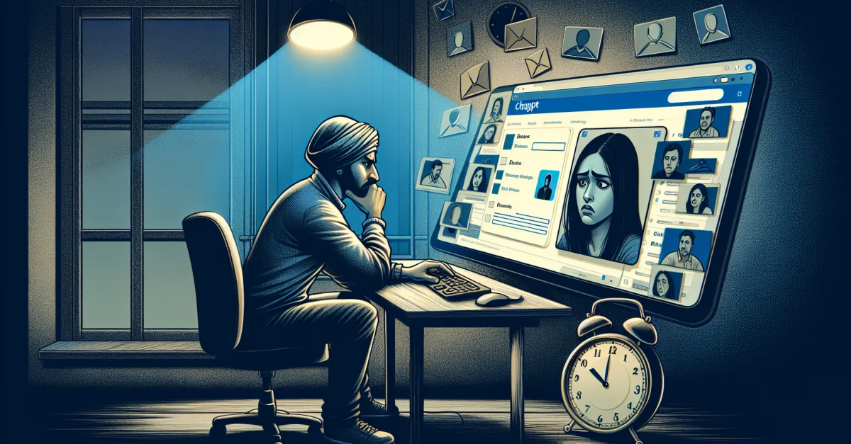 Ein frustrierter Nutzer sitzt vor einem Computer mit ChatGPT und betrachtet Produkte, während er über die fehlenden Kaufoptionen nachdenkt.