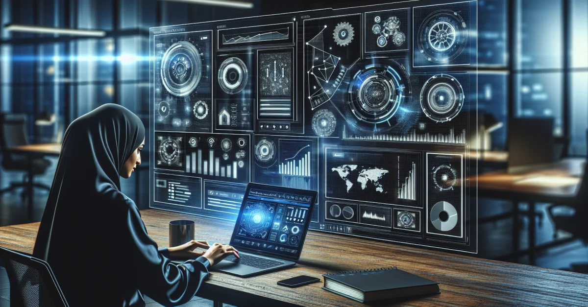 Bild zeigt Fortschritte von Gemini in Google Sheets mit Benutzer, der Datenanalysen in einem modernen Büro durchführt. Effiziente Datenverarbeitung im Fokus.