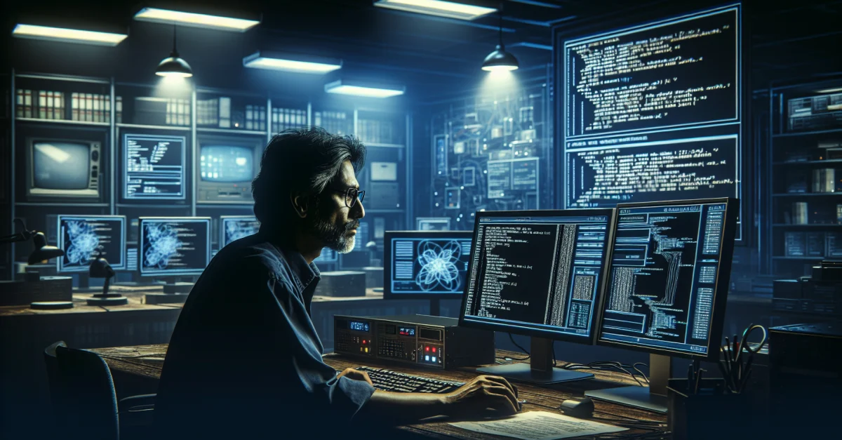 Ein Software-Ingenieur analysiert 6502-Maschinensprache in einem Tech-Labor, um die Fehleranalyse mit KI zu revolutionieren.