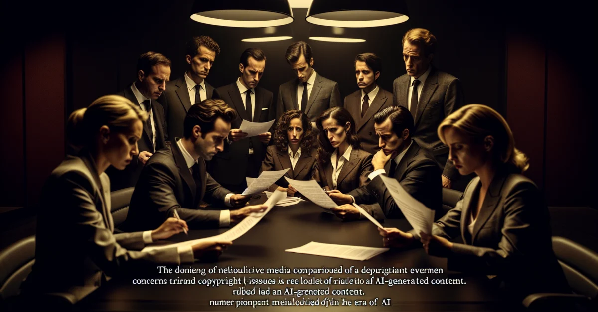 Film studio executives express concerns over copyright issues related to Bytedance's Seedance 2.0. The atmosphere is tense as they discuss the implications.