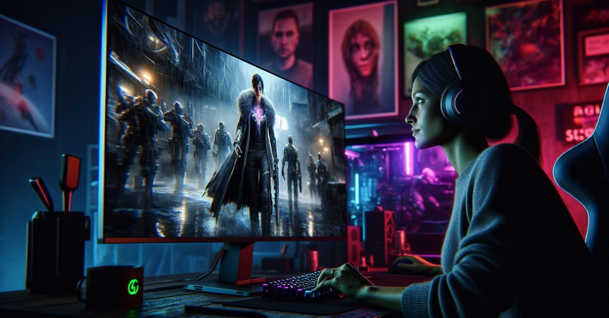 Ein Gamer betrachtet ein Spiel mit hyperrealistischen Grafiken, das die Kontroversen um Nvidias DLSS 5-Technologie widerspiegelt.