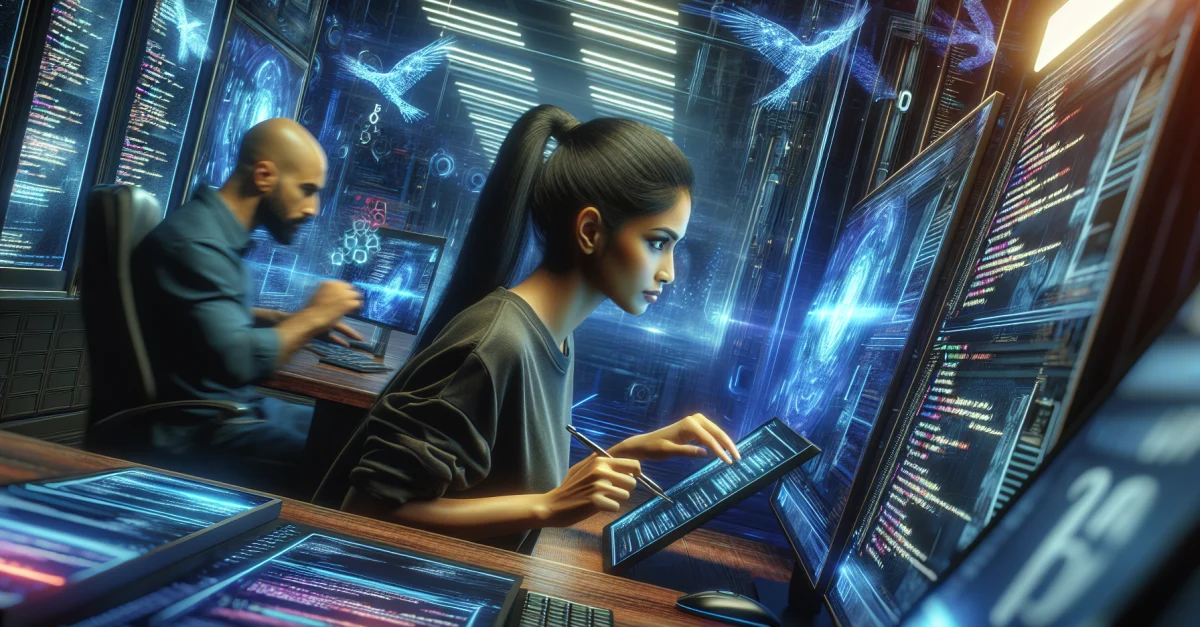 A developer engages with advanced coding tools following OpenAI's acquisition of Astral. A symbol of innovation and competitiveness in the tech industry.