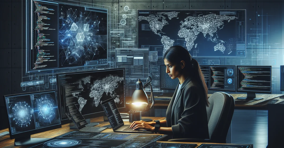 Entwickler arbeitet an der neuen Gemini API von Google Deepmind, die Multi-Tool-Chaining und Google Maps Integration ermöglicht. Innovativer Tech-Arbeitsplatz.