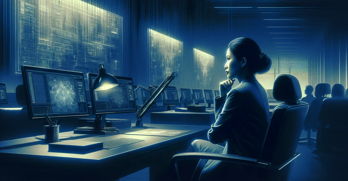 Ein nachdenklicher Tech-Executive in einem modernen Büro, das die Dringlichkeit von Investitionen in KI widerspiegelt, inspiriert von Jensens Huangs Warnung.