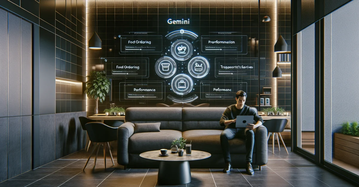 A user interacts with a smartphone displaying the Gemini Task Automation interface, limited to food delivery and ride services, highlighting current functionality constraints.