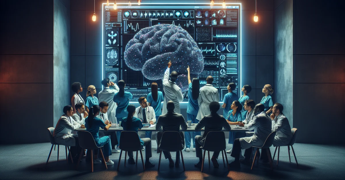 Medizinisches Team diskutiert über KI-gestützte Diagnosesysteme, die Transparenz und Zusammenarbeit betonen. Wichtige Ansätze für die Zukunft der KI.