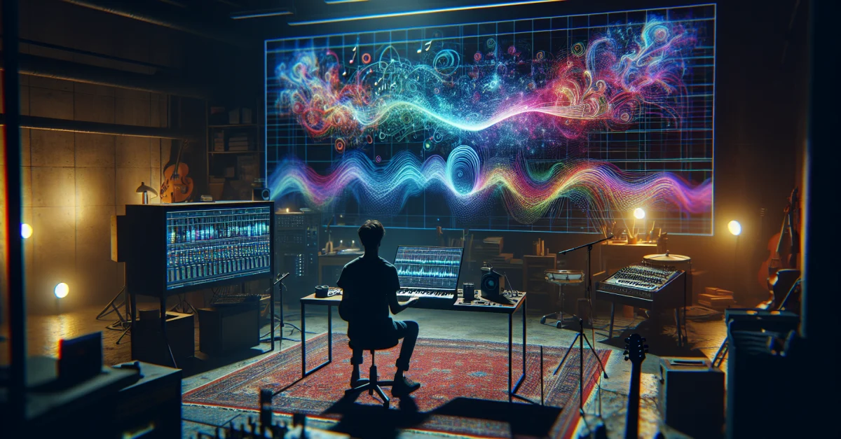 Mariano Salcedo demonstrates in a studio how AI transforms music into visual art. A revolution in music technology that unites hearing and seeing.