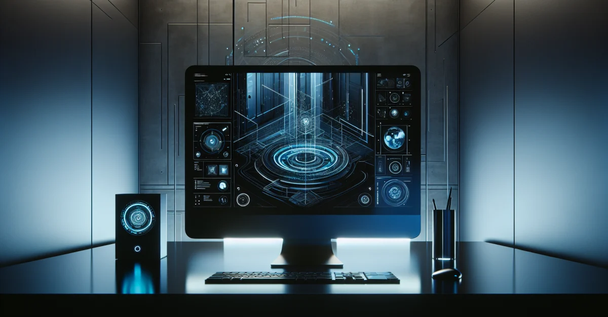 Ein moderner Mac-Computer vor minimalistischer Kulisse, der innovative KI-Technologie und Fernsteuerungsfunktionen darstellt.